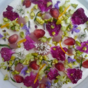 Yogurt-Cucumber Soup with Rose, Pistachio & Mint