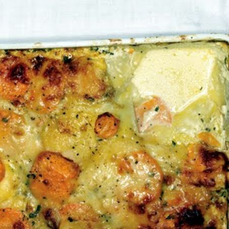 Scalloped Yukon Gold and Sweet Potato Gratin with Fresh Herbs