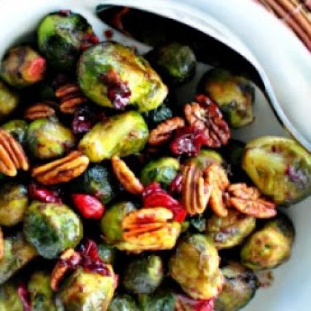 Roasted Brussels Sprouts with Cranberries and Pecans