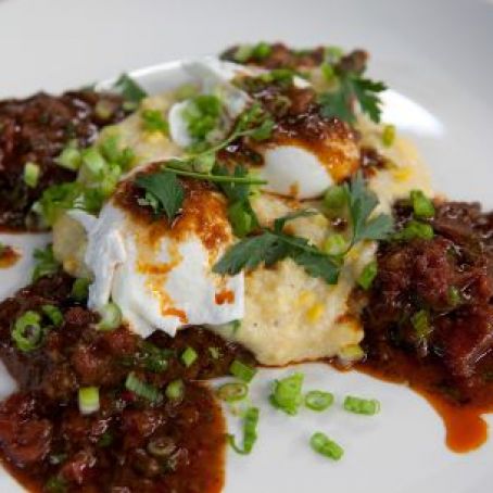 Beef Grillades with Cheesy Fresh Corn and Sweet Onion Grits