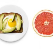 Avocado and egg on toast with grapefruit