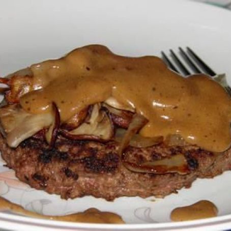 Hamburger Steak with Brown Gravy, Onions and Mushrooms