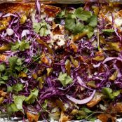Asian-Style Pork Nachos with Red Cabbage and Scallions
