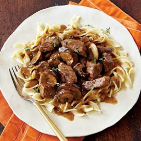 Steak Tips with Peppered Mushroom Gravy