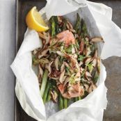 Wild Salmon, Asparagus, and Shiitakes in Parchment