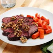 Seared Hangar Steak with Brown Sugar Carrots and Walnuts