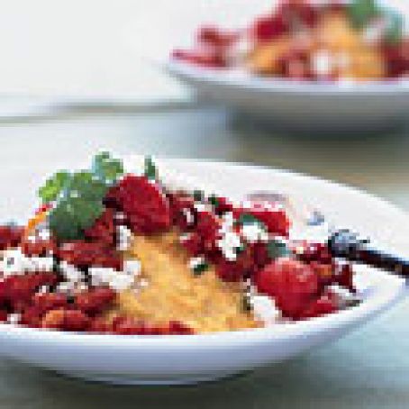 Breakfast Polenta with Veggie Chorizo and Queso Fresco