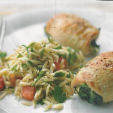 Spinach and Brie Chicken with Tomato Orzo