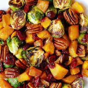 Roasted Brussels Sprouts, Cinnamon Butternut Squash, Pecans, and Cranberries