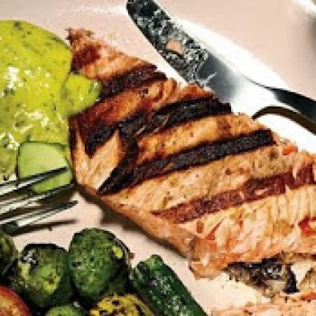 GRILLED SALMON w/BASIL AIOLI