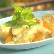 Peaches and Cream Bread Pudding with Amaretto Sauce