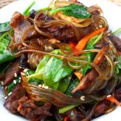 Chap Chae (Stir-Fried Sweet Potato Noodles With Beef, Spinach And Sesame Seeds)
