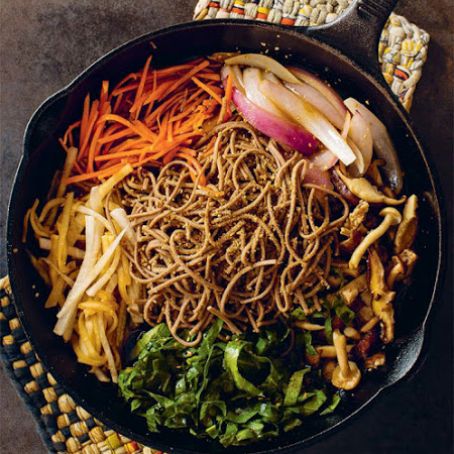 Collard Green Sukiyaki with Buckwheat Noodles