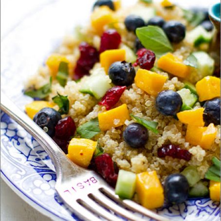 Blueberry Mango Quinoa Salad with Lemon Basil Dressing