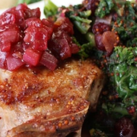 Harvest Pork Chops with Cranberry and Kale
