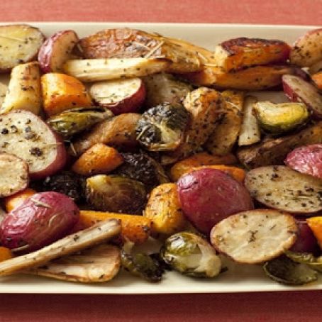 Roasted Potatoes, Carrots, Parsnips and Brussels Sprouts | Food Network UK