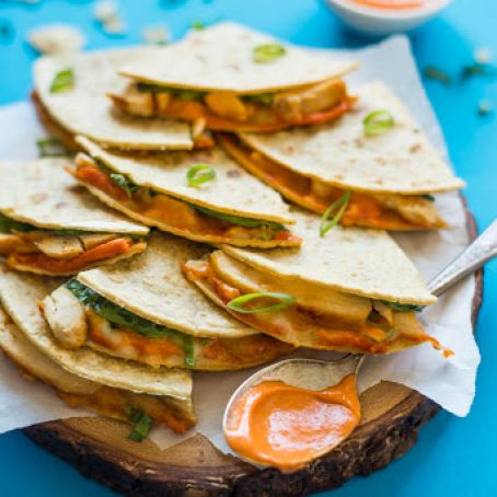 CHICKEN QUESADILLAS WITH GOCHUJANG SAUCE