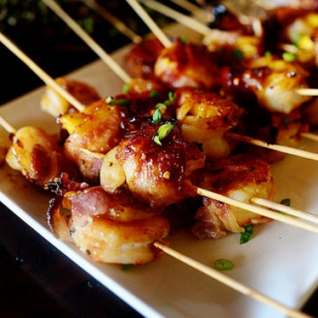 Bacon Wrapped Shrimp & Pineapple Skewers