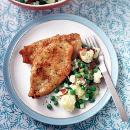 Chicken Cutlets with Smashed Potatoes and Peas