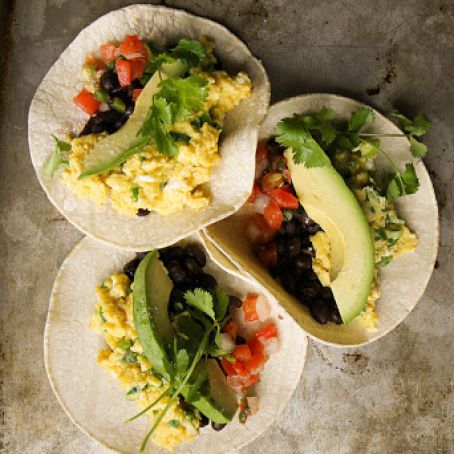 Breakfast Tacos with Spicy Green Onion and Cheddar Scrambled Eggs