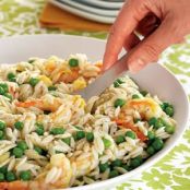 Orangey Orzo with shrimp and Peas
