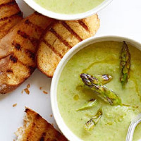 Grilled Asparagus Soup with Chile Croutons