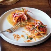 BBQ CHICKEN HOECAKES w/VINEGAR SLAW