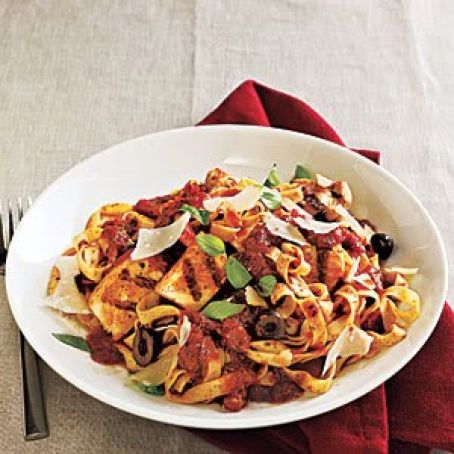 Chicken Puttanesca with Fettuccine