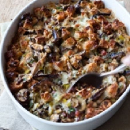 Mushroom and Leek Bread Pudding