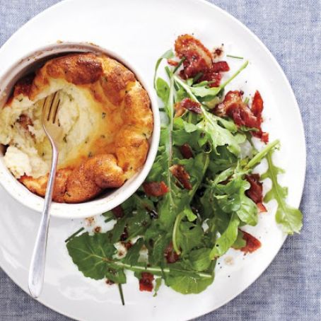 Cheese Souffles with Bacon Arugula Salad