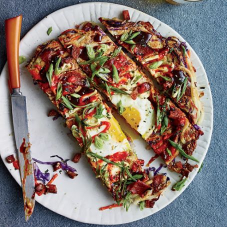 Red Cabbage and Fried Mortadella Okonomiyaki