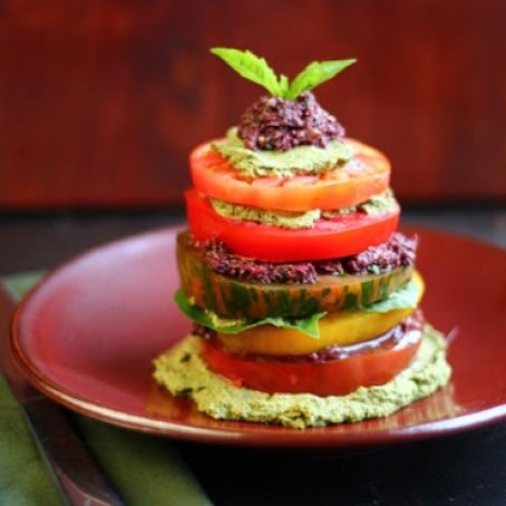 Heirloom Tomatoes w?pesto & olive tapenade