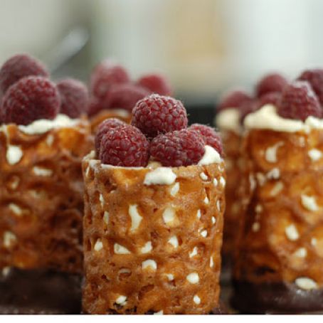 White chocolate mousse & brandy snap baskets