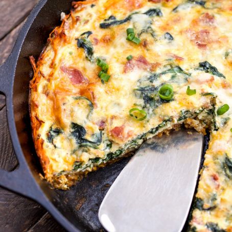 SPINACH, BACON, CHEESE QUICHE WITH SWEET POTATO CRUST
