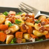 Roasted Parsnips and Sweet Potatoes with Honey-Pecan Drizzle