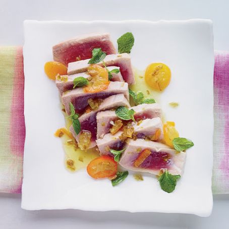 Poached Tuna with Kumquats and Jalapeño