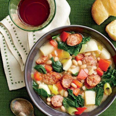 White Bean, Sausage, and Turnip Green Stew