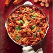 Skillet-Baked Ziti with Andouille, Tomatoes, and Peppers Recipe | MyRecipes.com