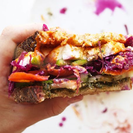 Pesto Mozzarella Sauerkraut Veggie Sandwich
