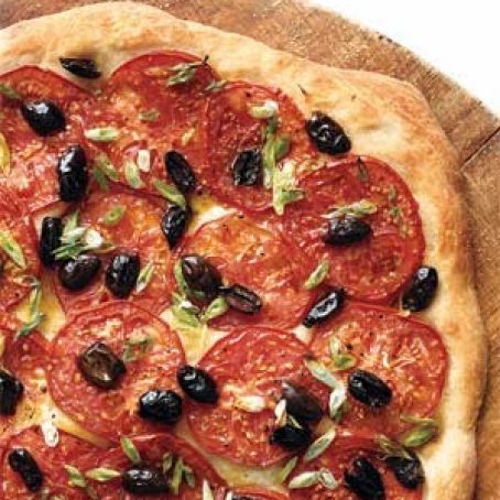 Tomato, Olive, and Scallion Pizza
