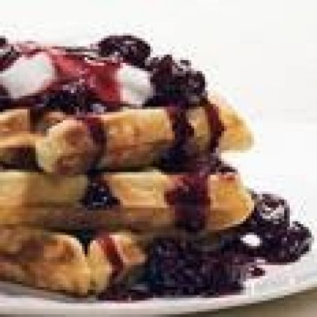 Buttermilk Waffles with Cherry-Almond Sauce