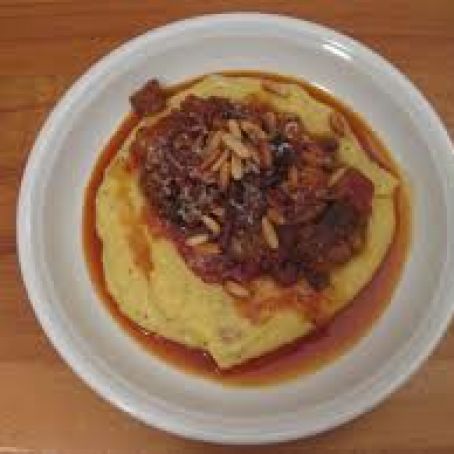 Eggplant Stew with Honey and Golden Raisin Polenta