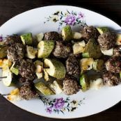 Baked Lamb Kebabs with Zucchini and Halloumi