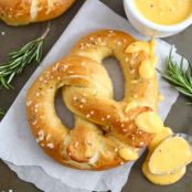 Rosemary Sea Salt Pretzels with Rosemary Cheddar Cheese Sauce