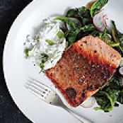 Pan-Roasted Salmon with Collards and Radish Raita