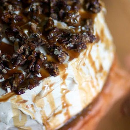 Pumpkin Caramel Layer Cake with Cinnamon Pecan Topping