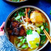 Homemade Sweet & Spicy Korean Pork Belly Udon Soup