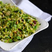 Shredded Brussels Sprouts with Pistachios, Cranberries & Parmesan