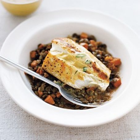 Halibut With Lentils and Mustard Sauce