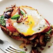 Open-Faced Sandwiches with Mushrooms and Fried Eggs